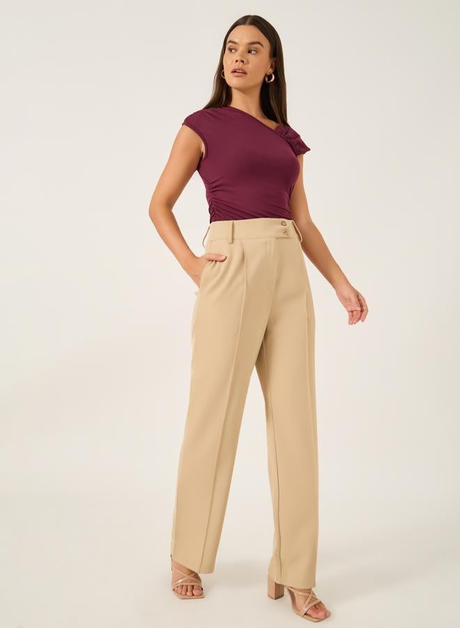 Styli Solid Asymmetric Neck Side Ruched Detail Bodysuit - Image 2